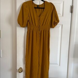 Mustard Puff-Sleeve Jumpsuit
